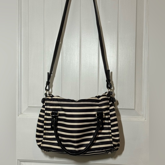 Kate Spade Striped Nylon Leslie Black and White Satchel - Picture 12 of 15